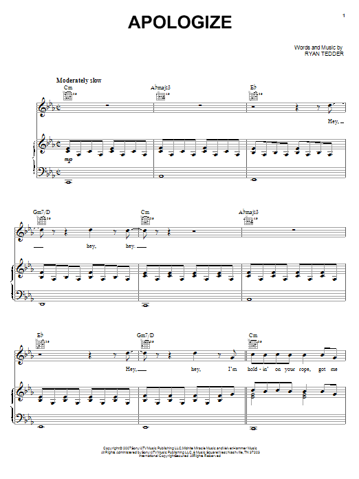 Timbaland featuring OneRepublic Apologize Sheet Music Notes & Chords for Guitar Tab - Download or Print PDF