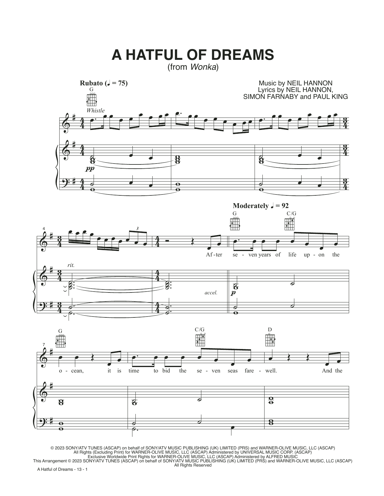Timothée Chalamet A Hatful Of Dreams (from Wonka) Sheet Music Notes & Chords for Piano, Vocal & Guitar Chords (Right-Hand Melody) - Download or Print PDF