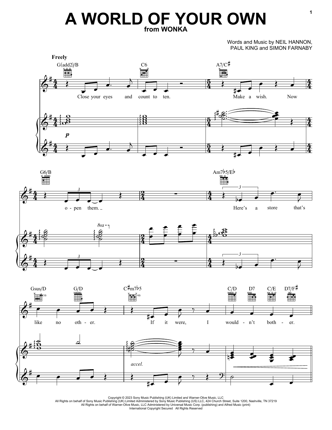 Timothée Chalamet A World Of Your Own (from Wonka) Sheet Music Notes & Chords for Piano, Vocal & Guitar Chords (Right-Hand Melody) - Download or Print PDF