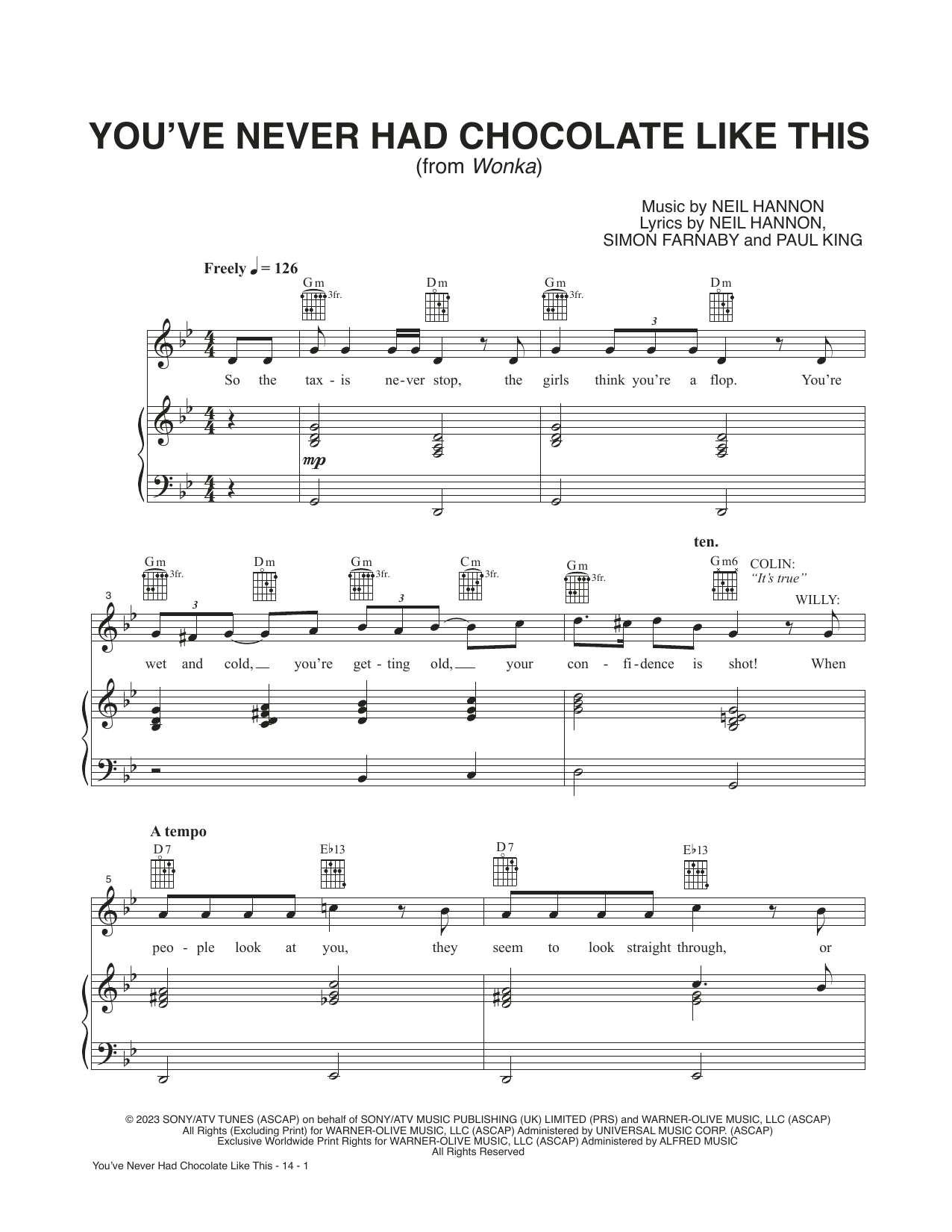 Timothée Chalamet You've Never Had Chocolate Like This (from Wonka) Sheet Music Notes & Chords for Piano, Vocal & Guitar Chords (Right-Hand Melody) - Download or Print PDF
