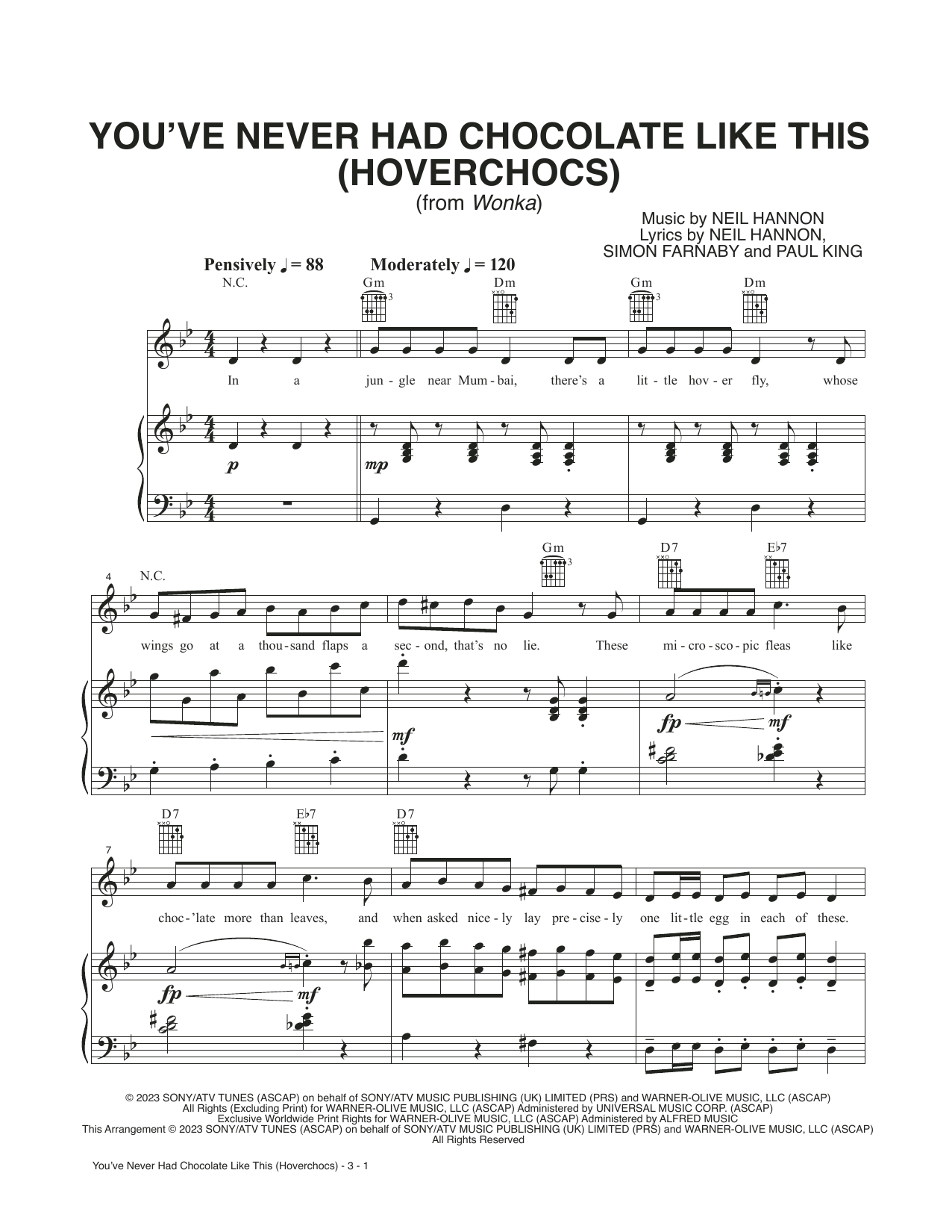 Timothée Chalamet You've Never Had Chocolate Like This (Hoverchocs) (from Wonka) Sheet Music Notes & Chords for Piano, Vocal & Guitar Chords (Right-Hand Melody) - Download or Print PDF