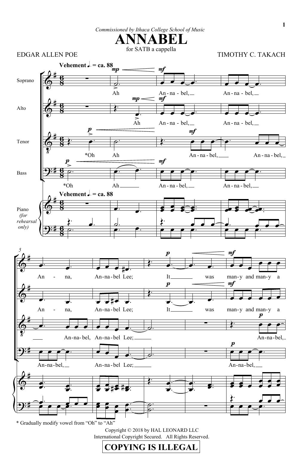 Timothy C. Takach Annabel Sheet Music Notes & Chords for SATB Choir - Download or Print PDF