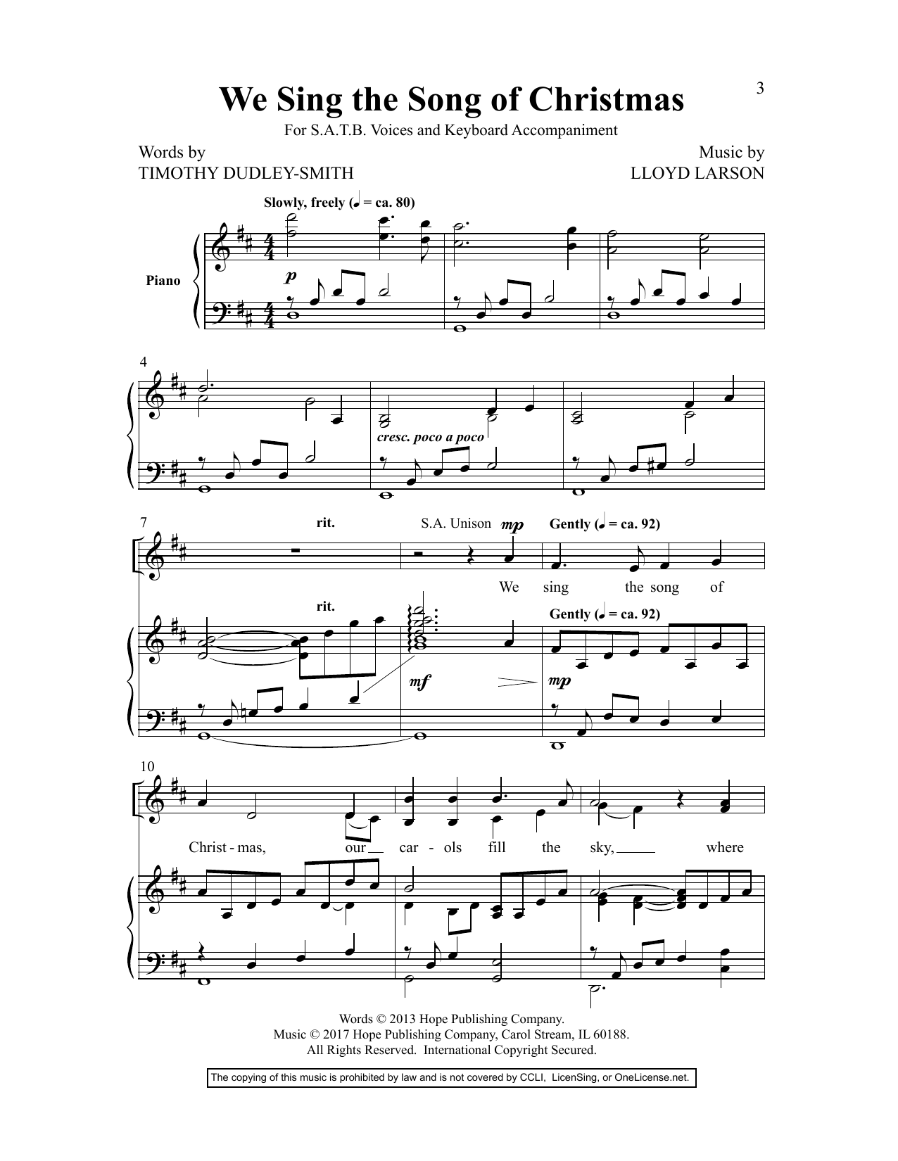 Timothy Dudley-Smith We Sing The Song Of Christmas (arr. Lloyd Larson) Sheet Music Notes & Chords for SATB Choir - Download or Print PDF