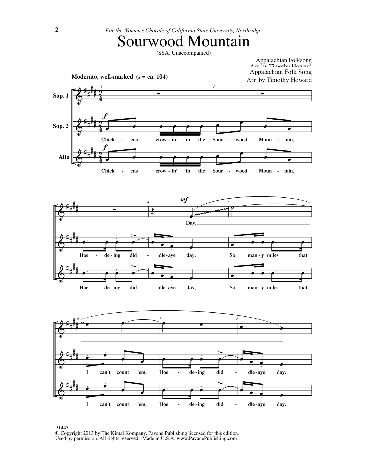 Timothy Howard Sourwood Mountain Sheet Music Notes & Chords for Choral - Download or Print PDF