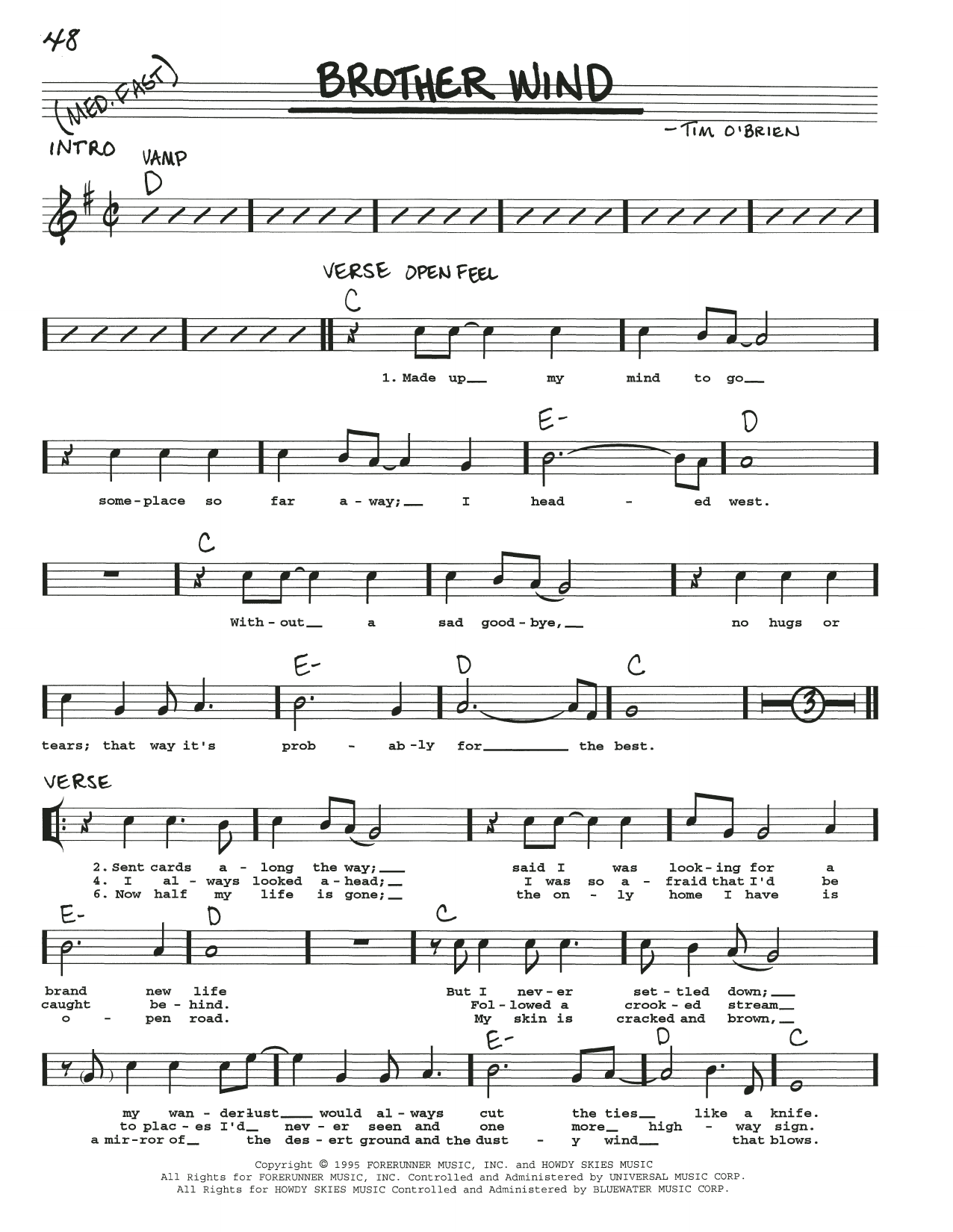 Timothy O'Brien Brother Wind Sheet Music Notes & Chords for Real Book – Melody, Lyrics & Chords - Download or Print PDF