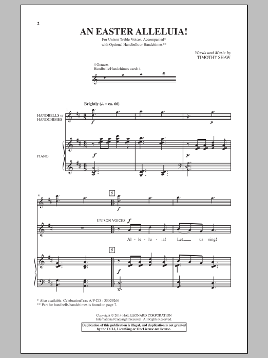 Timothy Shaw An Easter Alleluia Sheet Music Notes & Chords for Unison Choral - Download or Print PDF