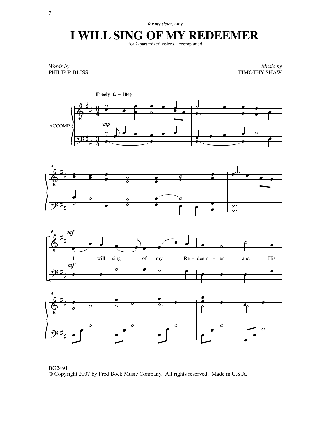Timothy Shaw I Will Sing Of My Redeemer Sheet Music Notes & Chords for SATB Choir - Download or Print PDF