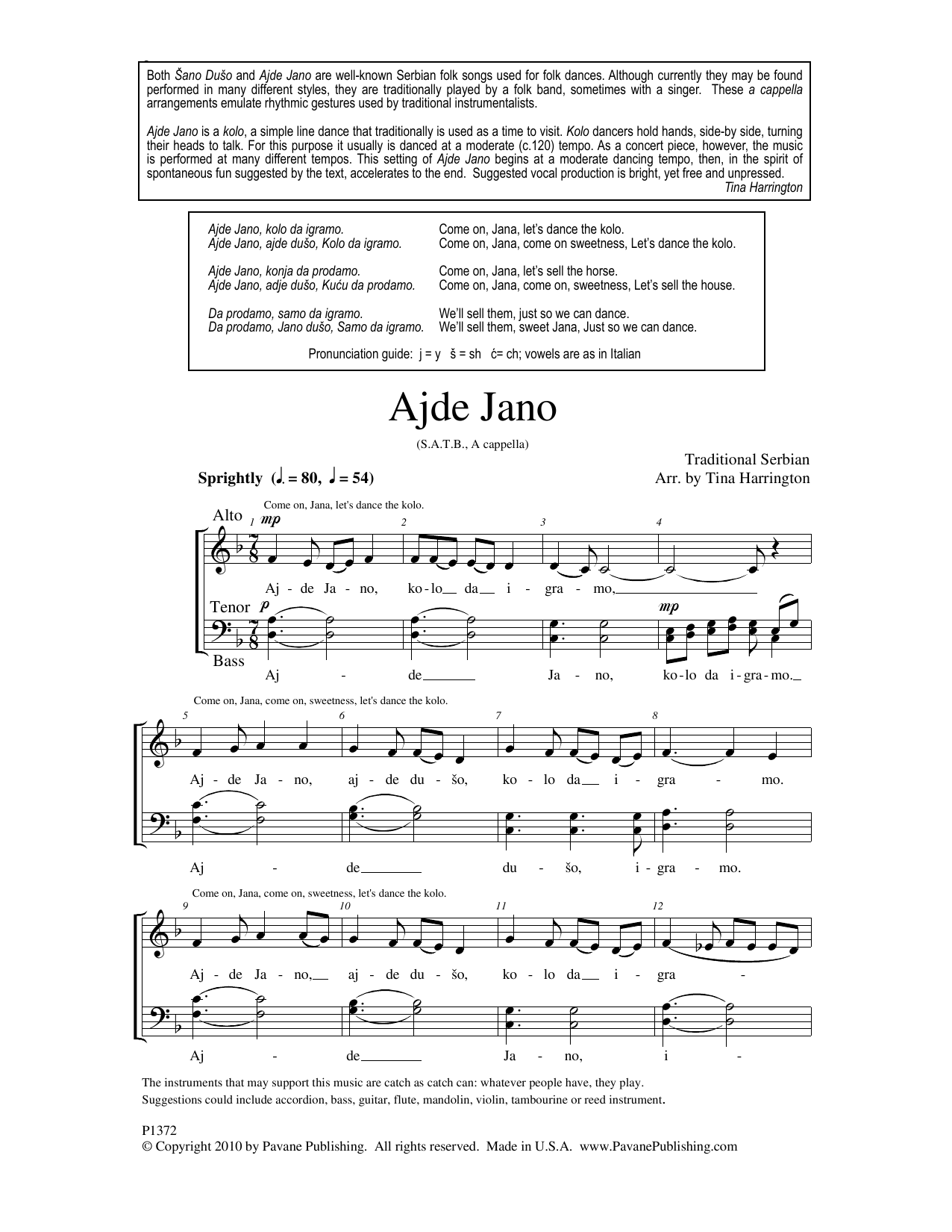Tina Harrington Ajde Jano Sheet Music Notes & Chords for SATB Choir - Download or Print PDF