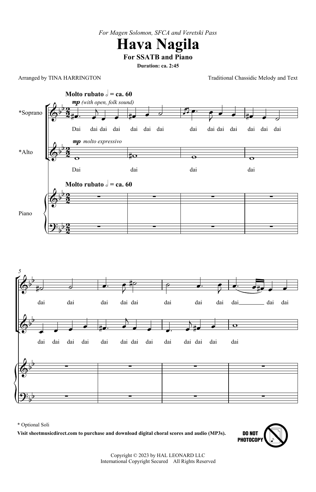 Tina Harrington Hava Nagila Sheet Music Notes & Chords for Choir - Download or Print PDF