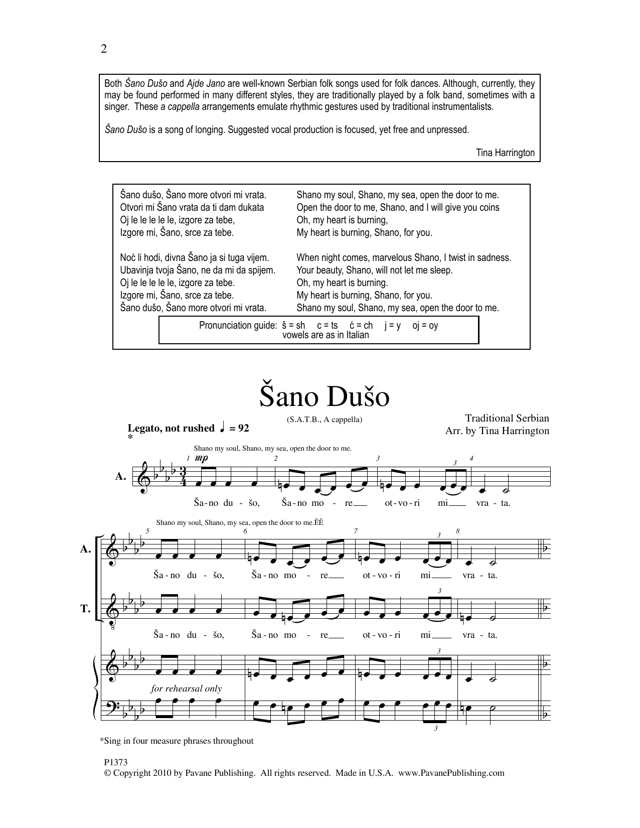 Tina Harrington Sano Duso Sheet Music Notes & Chords for SATB Choir - Download or Print PDF