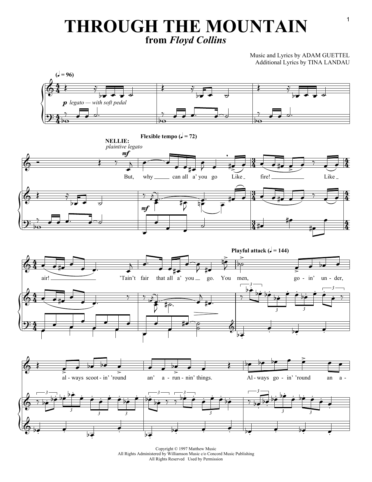 Tina Landau Through The Mountain (from Floyd Collins) Sheet Music Notes & Chords for Piano & Vocal - Download or Print PDF