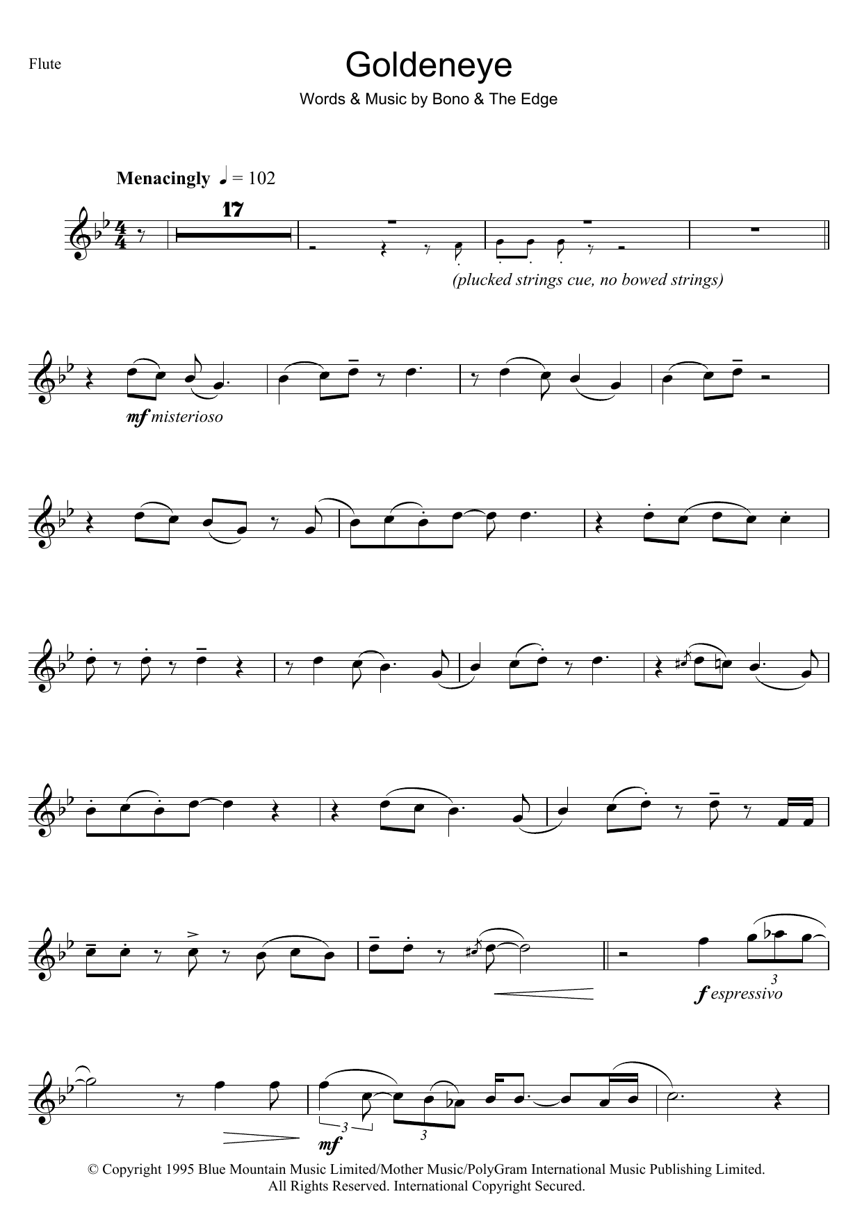 Tina Turner GoldenEye Sheet Music Notes & Chords for Flute - Download or Print PDF