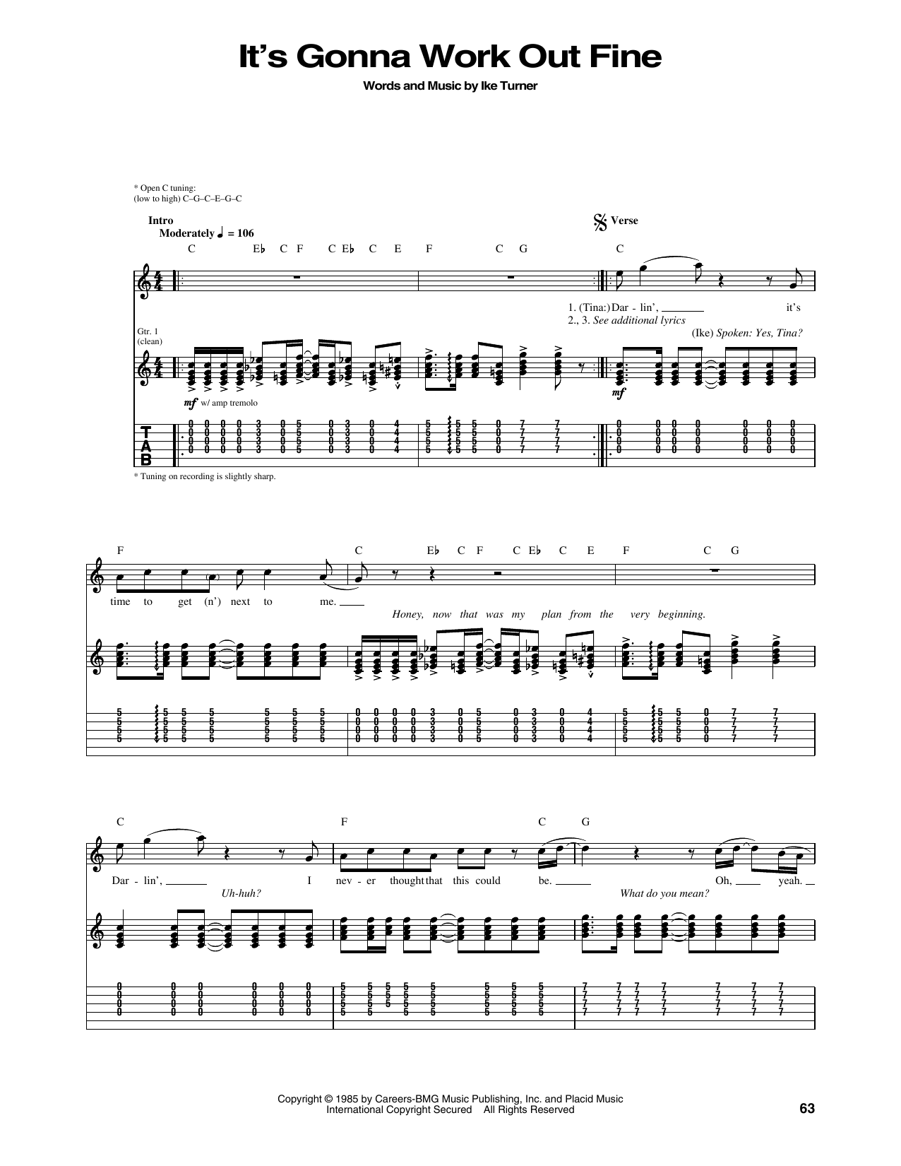 Tina Turner It's Gonna Work Out Fine Sheet Music Notes & Chords for Guitar Tab - Download or Print PDF