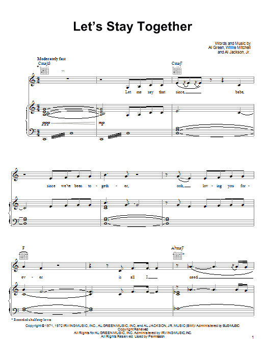 Tina Turner Let's Stay Together Sheet Music Notes & Chords for Piano, Vocal & Guitar (Right-Hand Melody) - Download or Print PDF