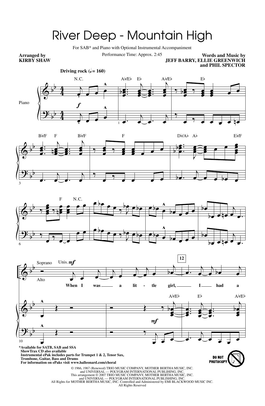 Tina Turner River Deep - Mountain High (arr. Kirby Shaw) Sheet Music Notes & Chords for SAB Choir - Download or Print PDF