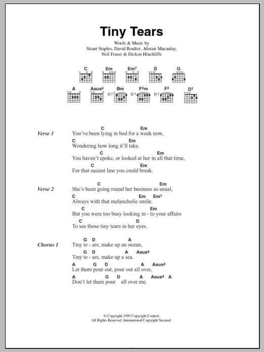 Tindersticks Tiny Tears Sheet Music Notes & Chords for Lyrics & Chords - Download or Print PDF