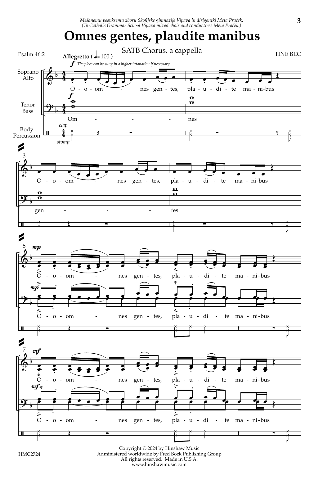 Tine Bec Omnes Gentes, Plaudite Manibus Sheet Music Notes & Chords for SATB Choir - Download or Print PDF