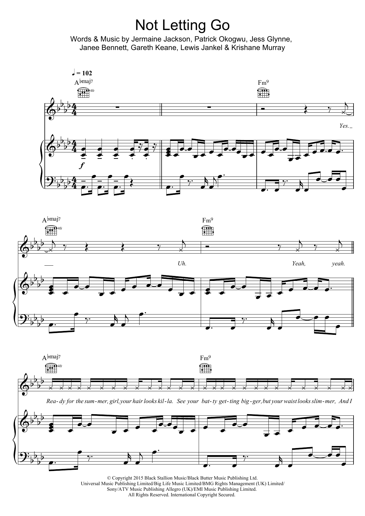 Tinie Tempah Not Letting Go (featuring Jess Glynne) Sheet Music Notes & Chords for Piano, Vocal & Guitar (Right-Hand Melody) - Download or Print PDF