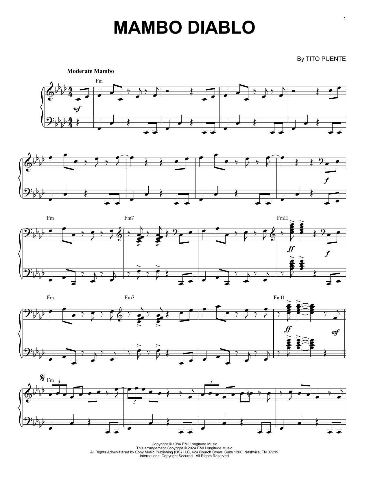 Tito Puente Mambo Diablo (arr. Brent Edstrom) Sheet Music Notes & Chords for Piano Solo - Download or Print PDF