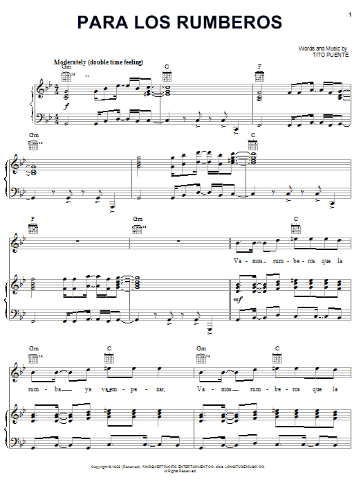 Tito Puente Para Los Rumberos Sheet Music Notes & Chords for Piano, Vocal & Guitar (Right-Hand Melody) - Download or Print PDF