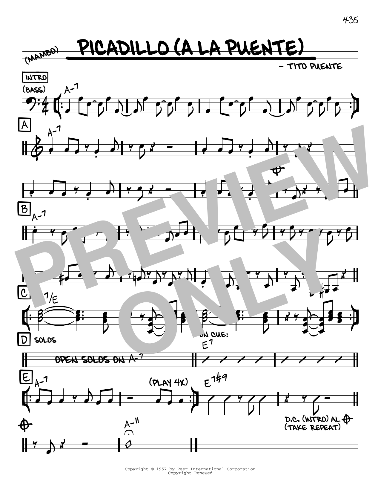 Tito Puente Picadillo (a la Puente) Sheet Music Notes & Chords for Real Book - Melody & Chords - Bass Clef Instruments - Download or Print PDF