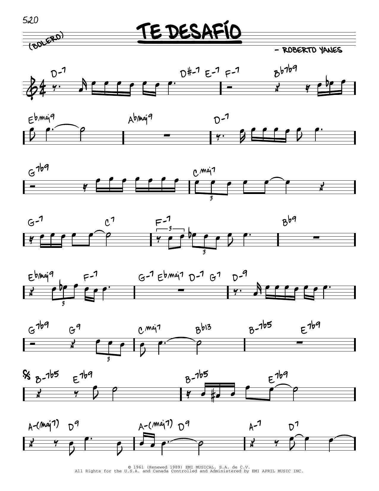 Tito Puente Te Desafio Sheet Music Notes & Chords for Real Book – Melody & Chords - Download or Print PDF