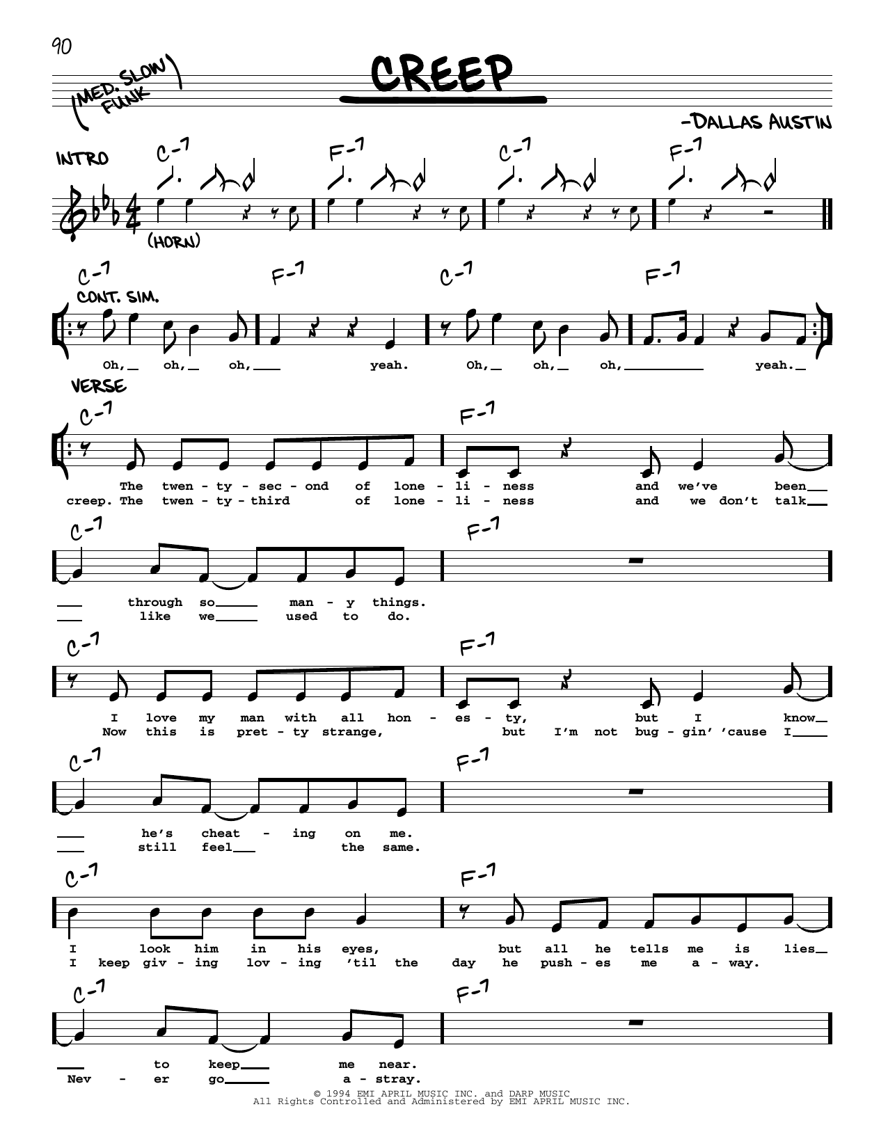 TLC Creep Sheet Music Notes & Chords for Real Book – Melody & Chords - Download or Print PDF