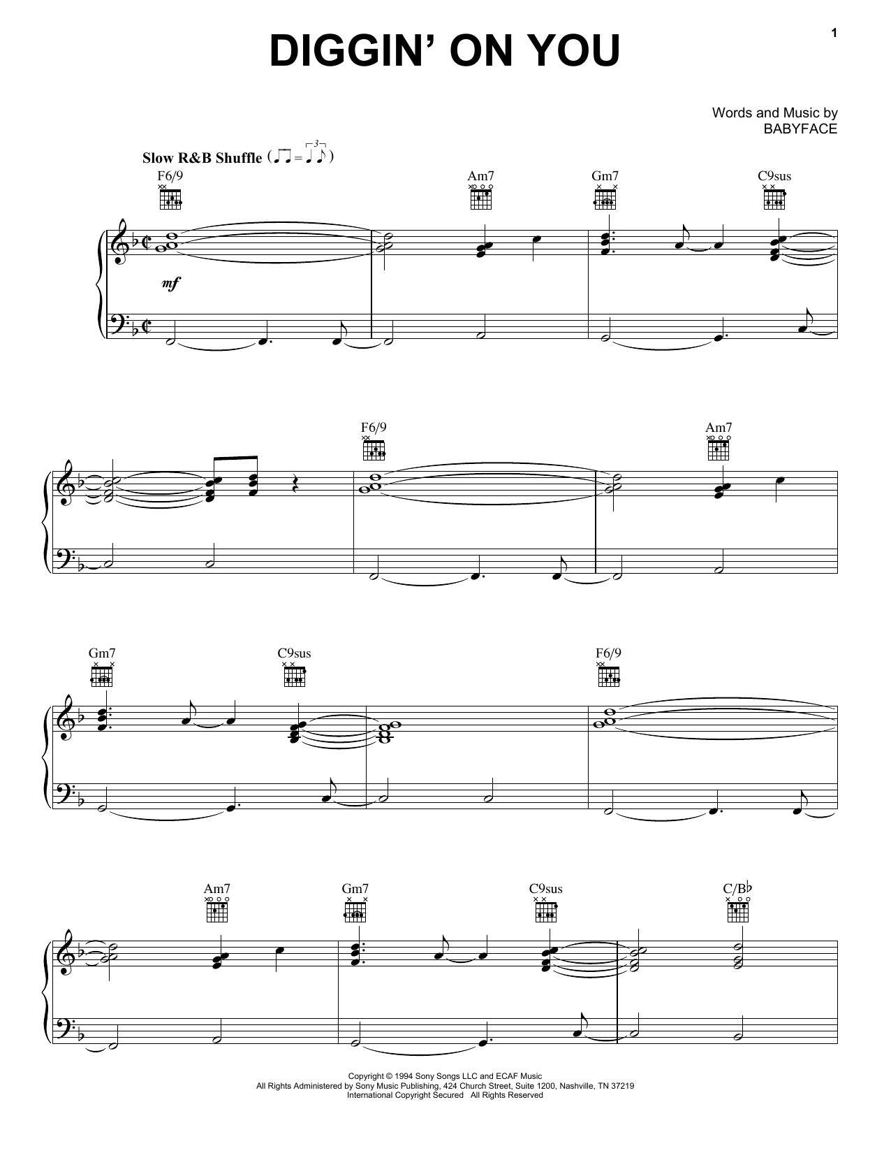 TLC Diggin' On You Sheet Music Notes & Chords for Piano, Vocal & Guitar Chords (Right-Hand Melody) - Download or Print PDF