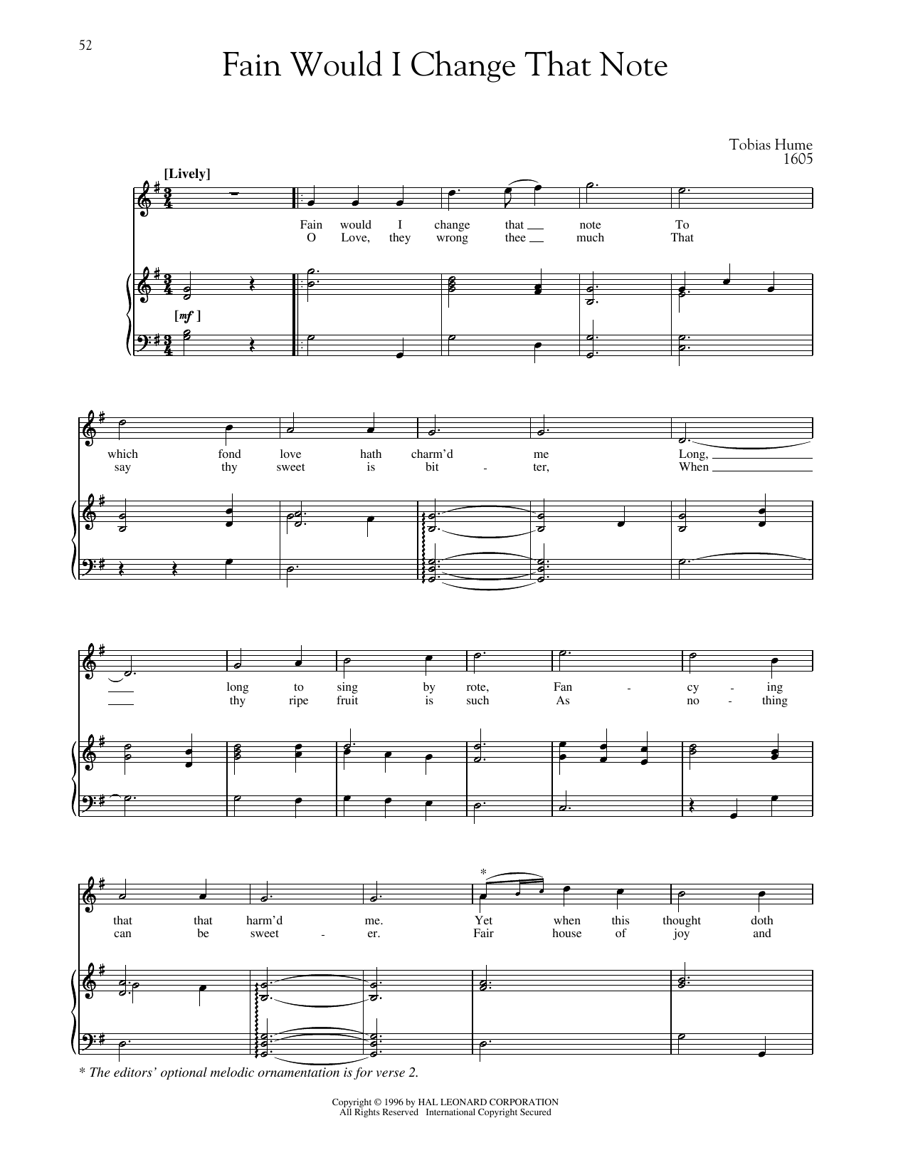 Tobias Hume Fain Would I Change That Note Sheet Music Notes & Chords for Piano & Vocal - Download or Print PDF