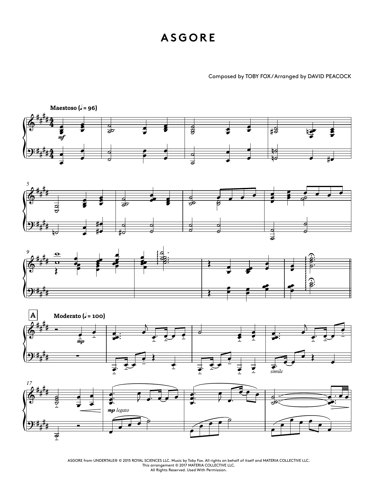 Toby Fox Asgore (from Undertale Piano Collections) (arr. David Peacock) Sheet Music Notes & Chords for Piano Solo - Download or Print PDF