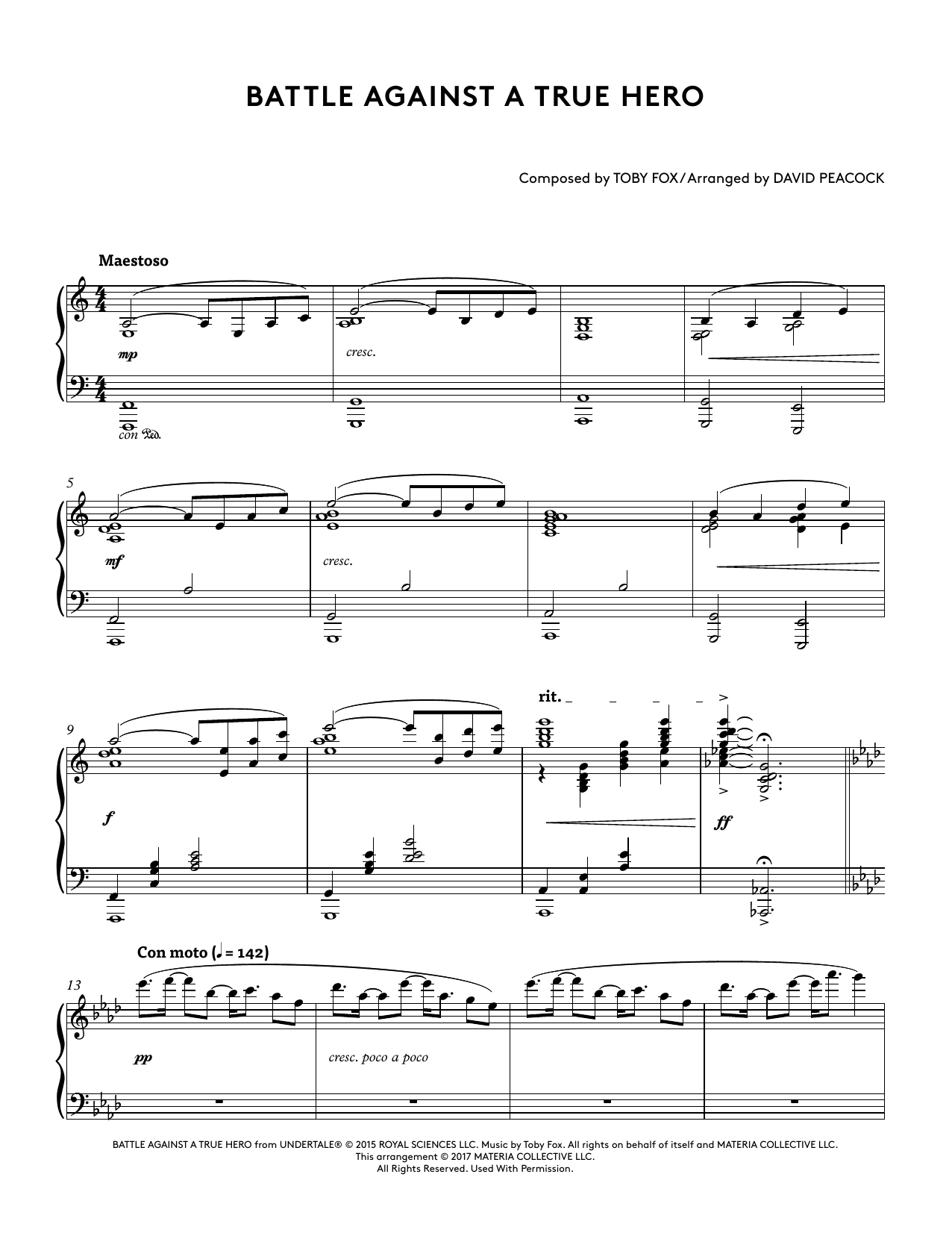 Toby Fox Battle Against A True Hero (from Undertale Piano Collections 2) (arr. David Peacock) Sheet Music Notes & Chords for Piano Solo - Download or Print PDF