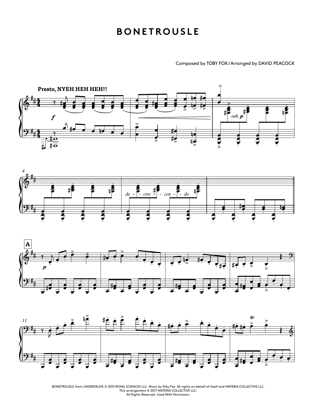 Toby Fox Bonetrousle (from Undertale Piano Collections) (arr. David Peacock) Sheet Music Notes & Chords for Piano Solo - Download or Print PDF