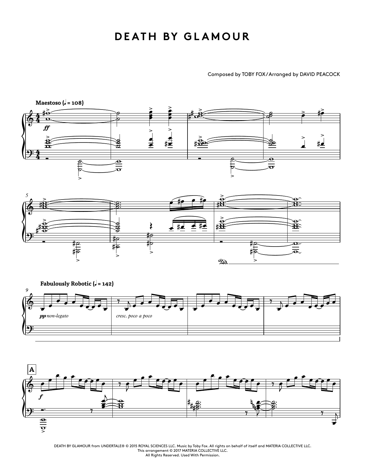Toby Fox Death by Glamour (from Undertale Piano Collections) (arr. David Peacock) Sheet Music Notes & Chords for Piano Solo - Download or Print PDF