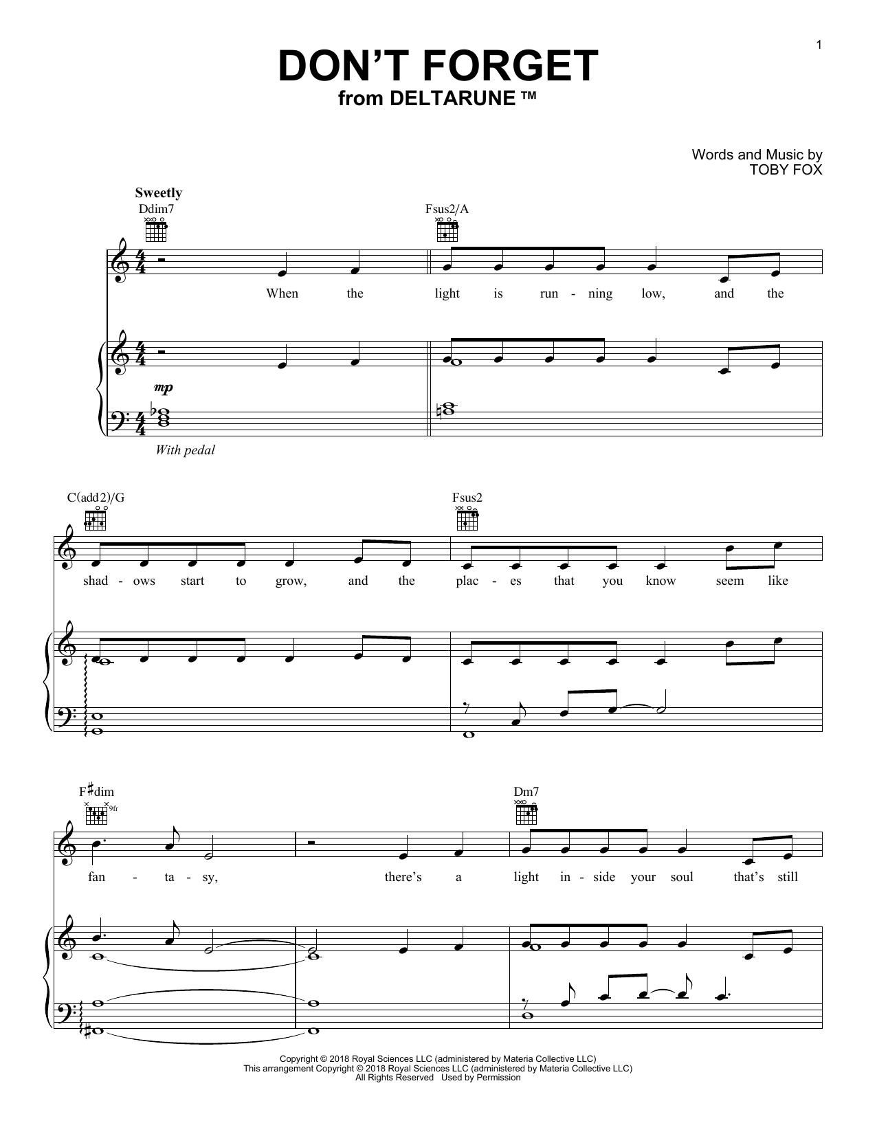 Toby Fox Don't Forget (from Deltarune) Sheet Music Notes & Chords for Solo Guitar Tab - Download or Print PDF