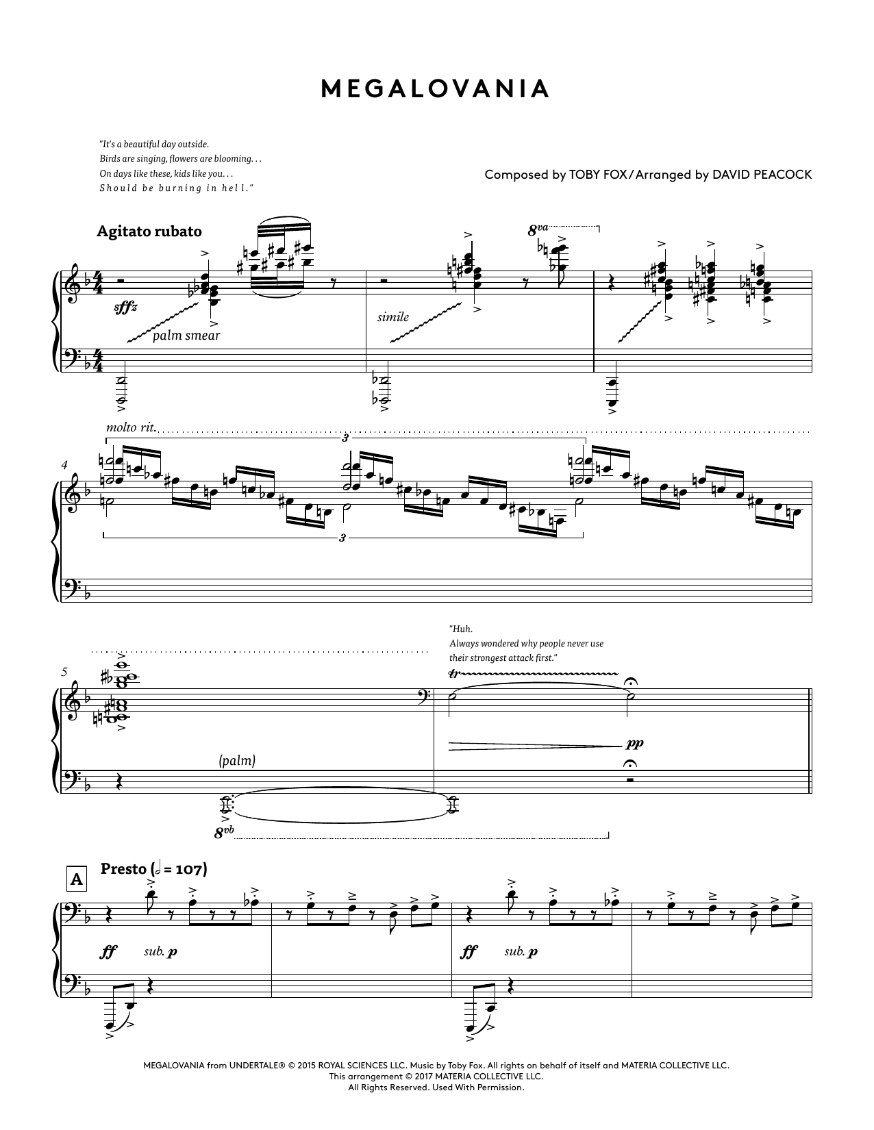 Toby Fox Megalovania (from Undertale Piano Collections) (arr. David Peacock) Sheet Music Notes & Chords for Piano Solo - Download or Print PDF