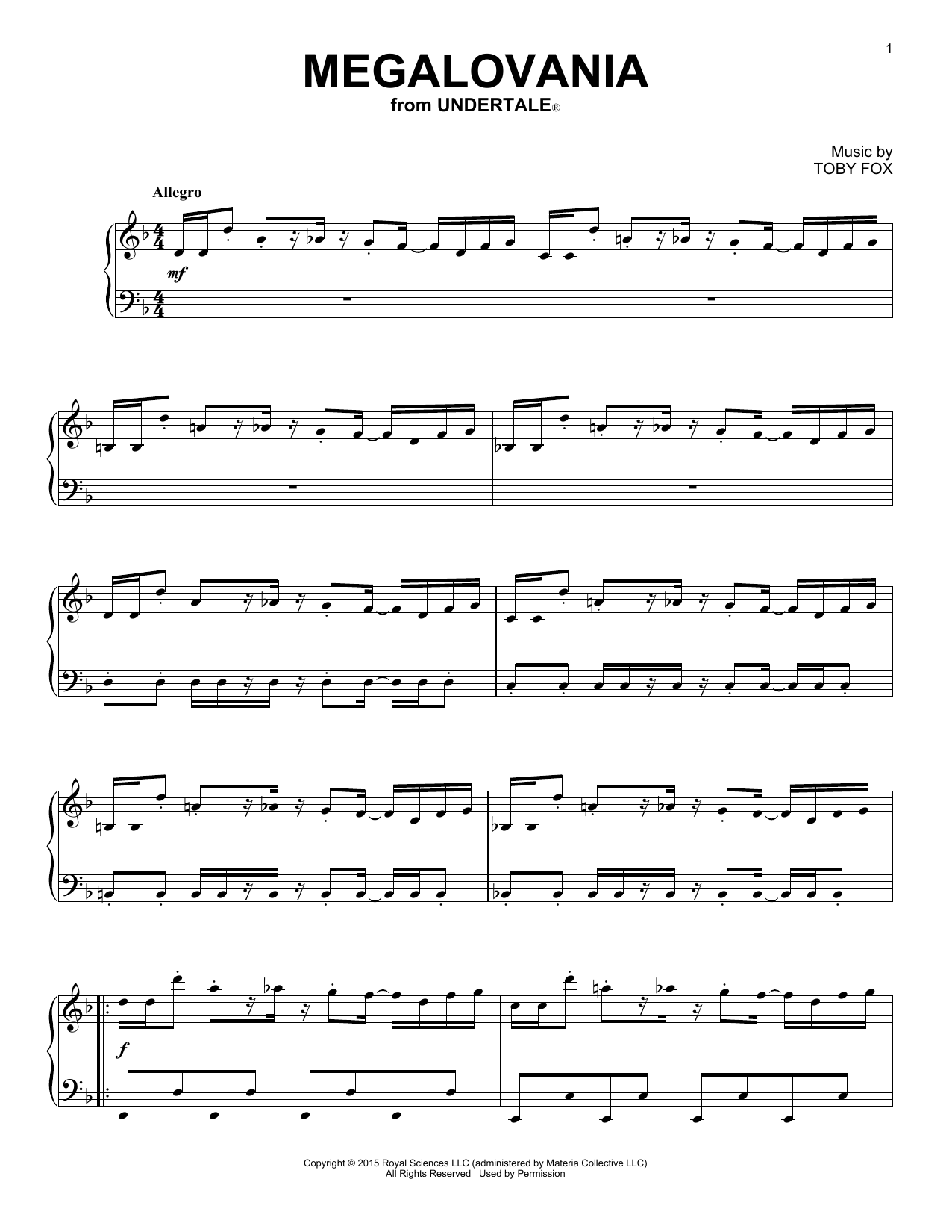 Toby Fox Megalovania (from Undertale) Sheet Music Notes & Chords for Easy Piano - Download or Print PDF
