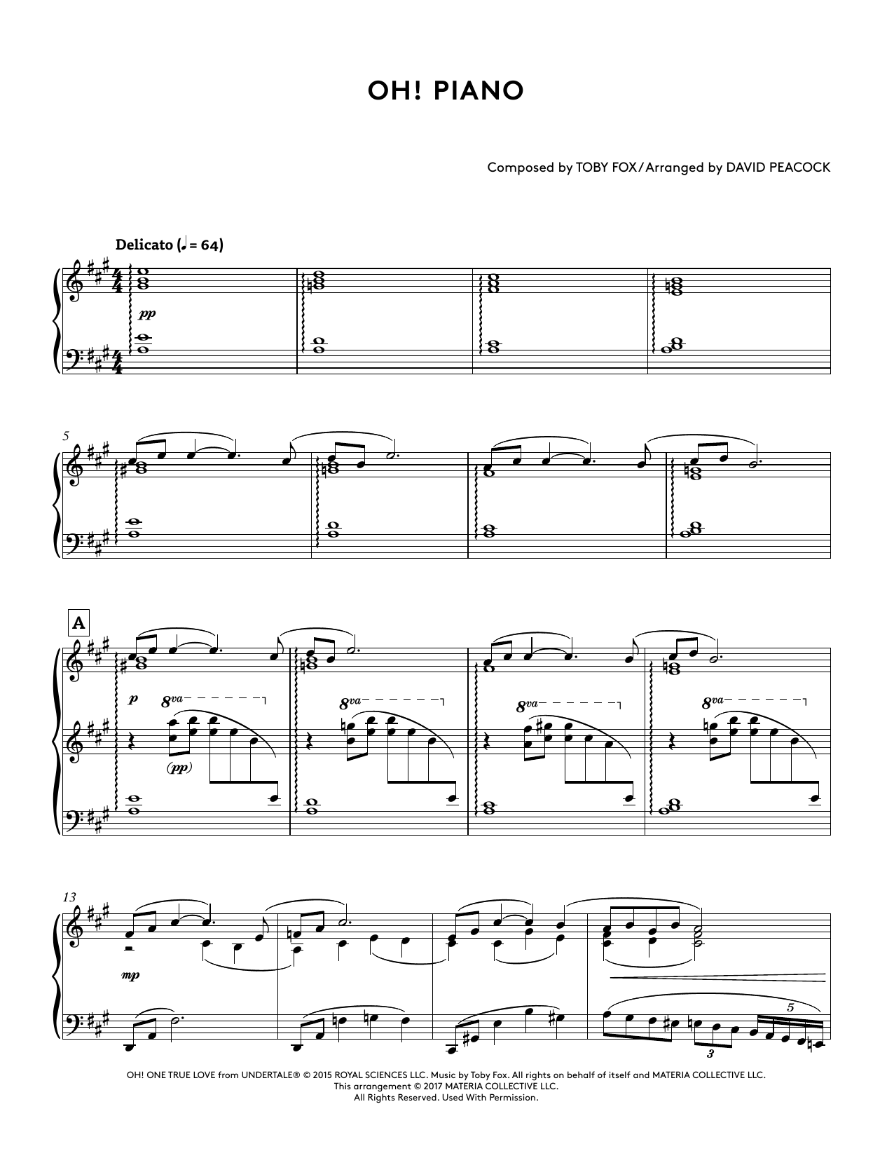 Toby Fox Oh! Piano (from Undertale Piano Collections 2) (arr. David Peacock) Sheet Music Notes & Chords for Piano Solo - Download or Print PDF