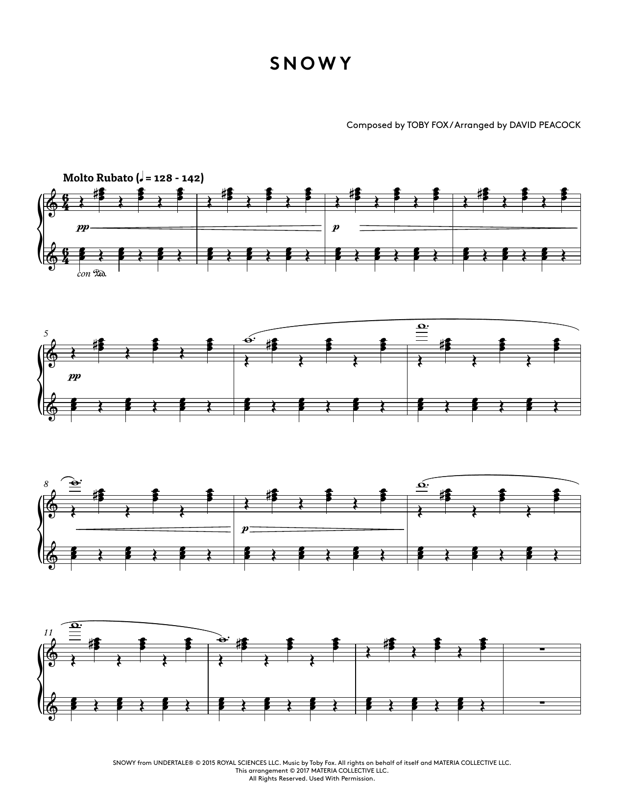 Toby Fox Snowy (from Undertale Piano Collections) (arr. David Peacock) Sheet Music Notes & Chords for Piano Solo - Download or Print PDF