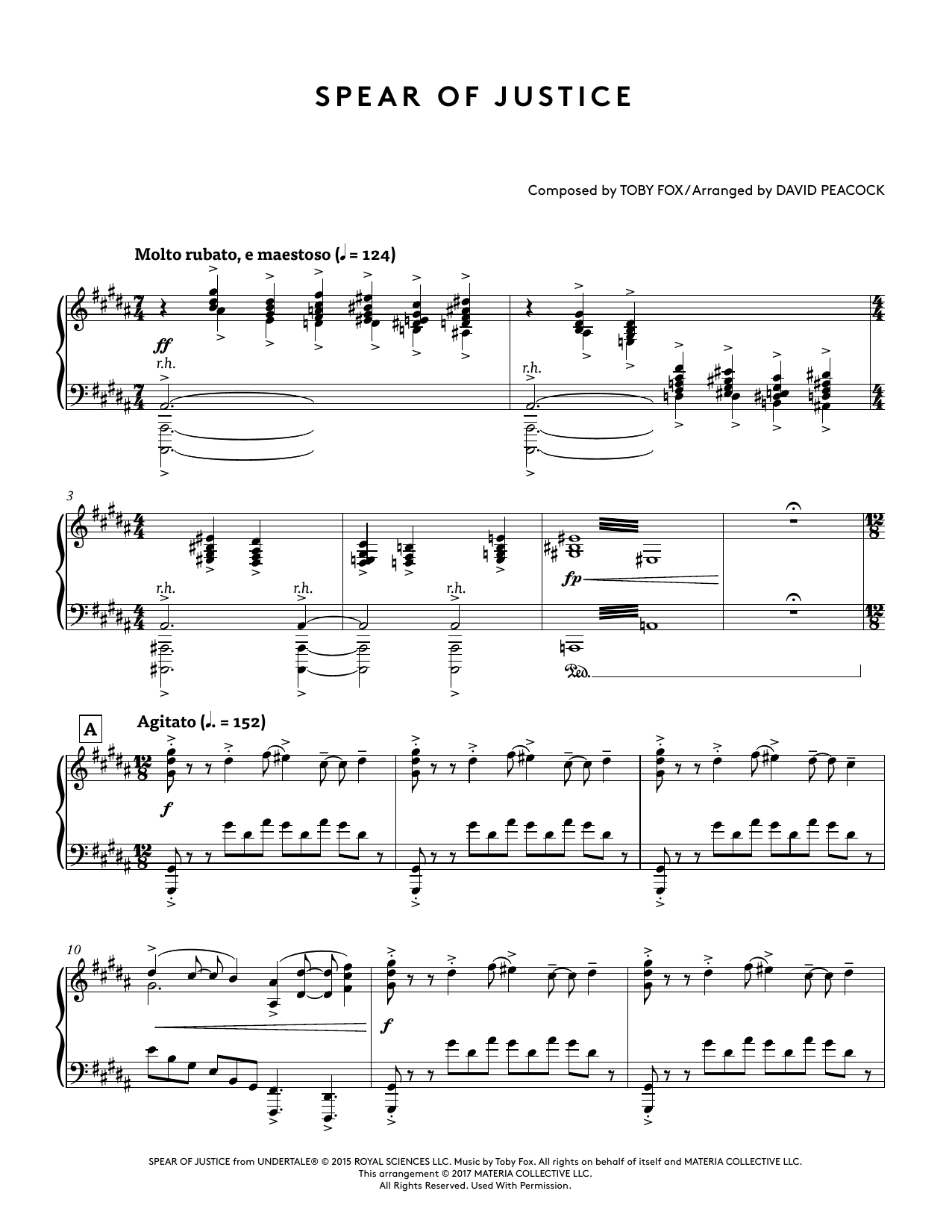 Toby Fox Spear of Justice (from Undertale Piano Collections) (arr. David Peacock) Sheet Music Notes & Chords for Piano Solo - Download or Print PDF