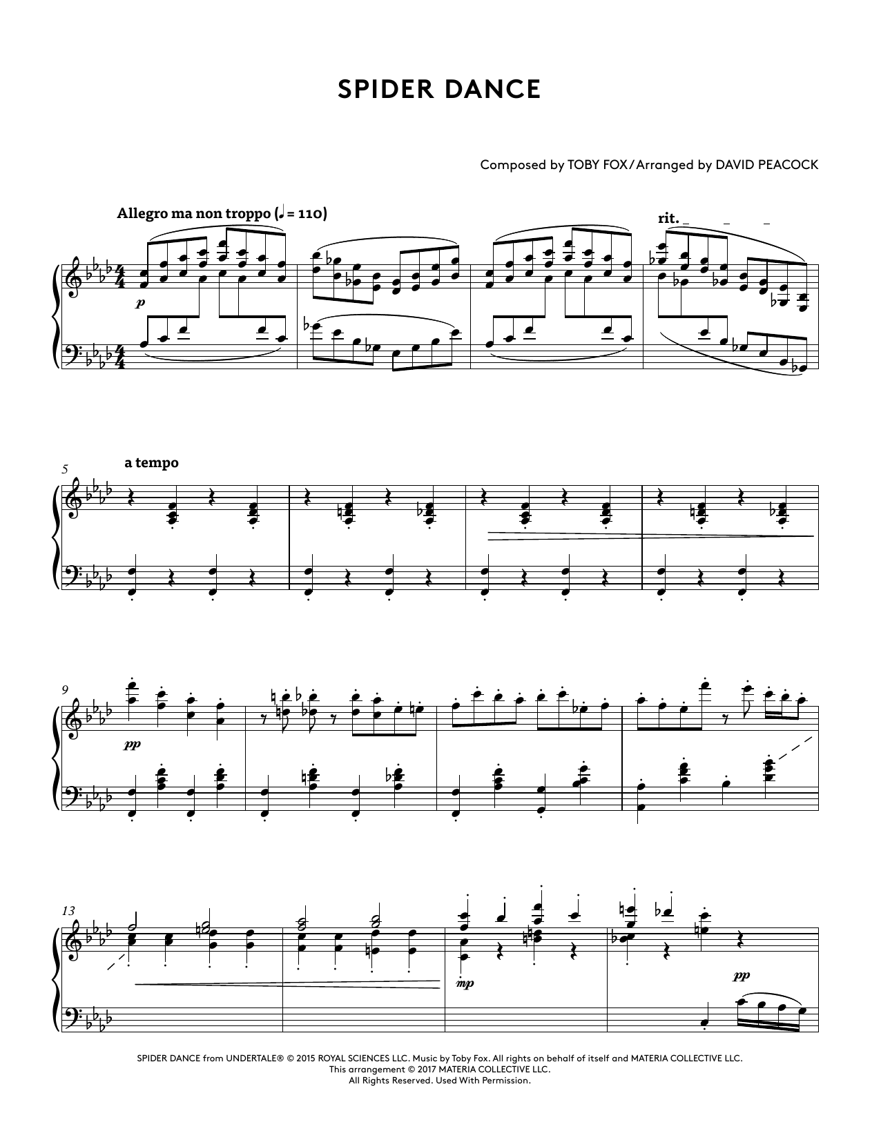 Toby Fox Spider Dance (from Undertale Piano Collections 2) (arr. David Peacock) Sheet Music Notes & Chords for Piano Solo - Download or Print PDF