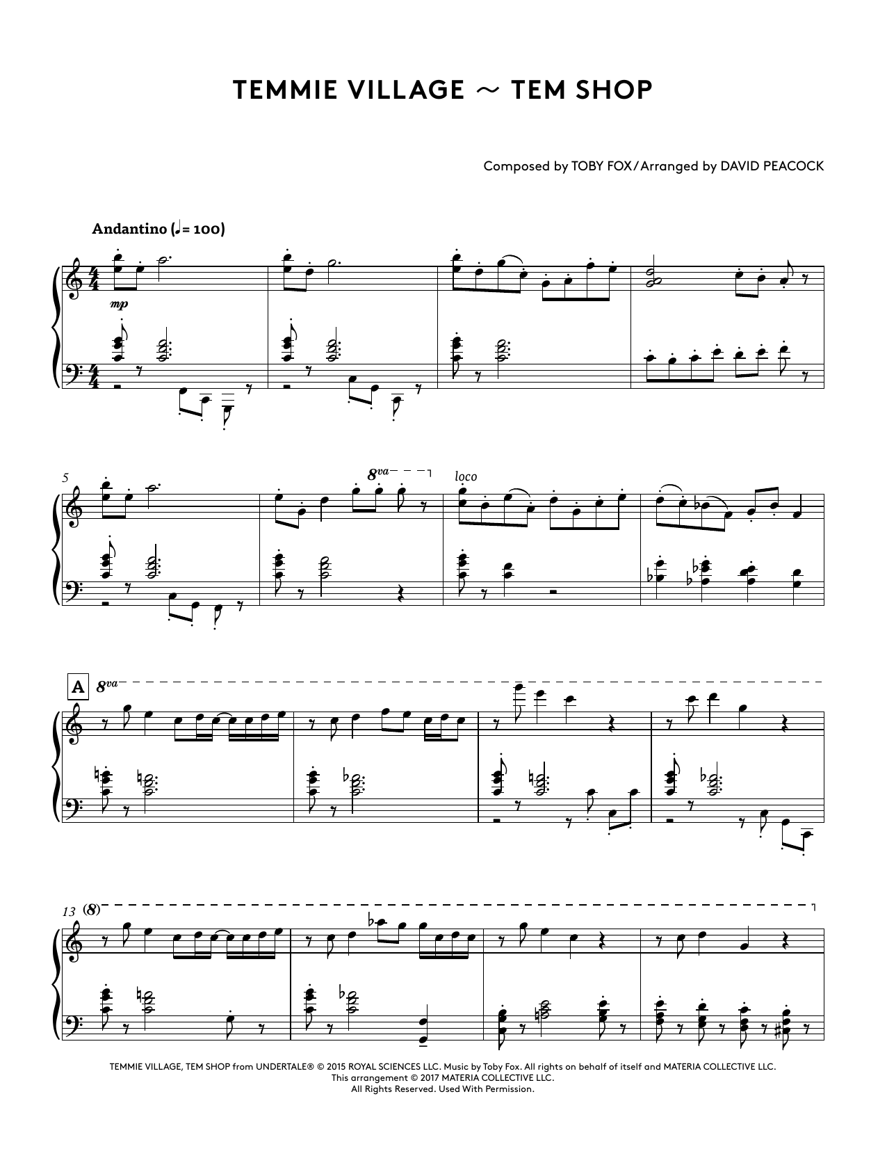 Toby Fox Temmie Village - Tem Shop (from Undertale Piano Collections 2) (arr. David Peacock) Sheet Music Notes & Chords for Piano Solo - Download or Print PDF