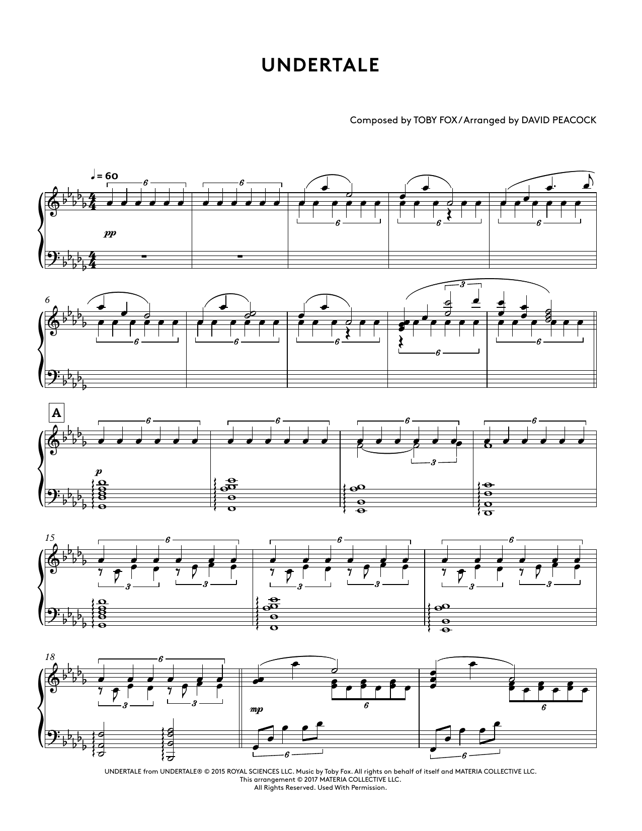 Toby Fox Undertale (from Undertale Piano Collections 2) (arr. David Peacock) Sheet Music Notes & Chords for Piano Solo - Download or Print PDF