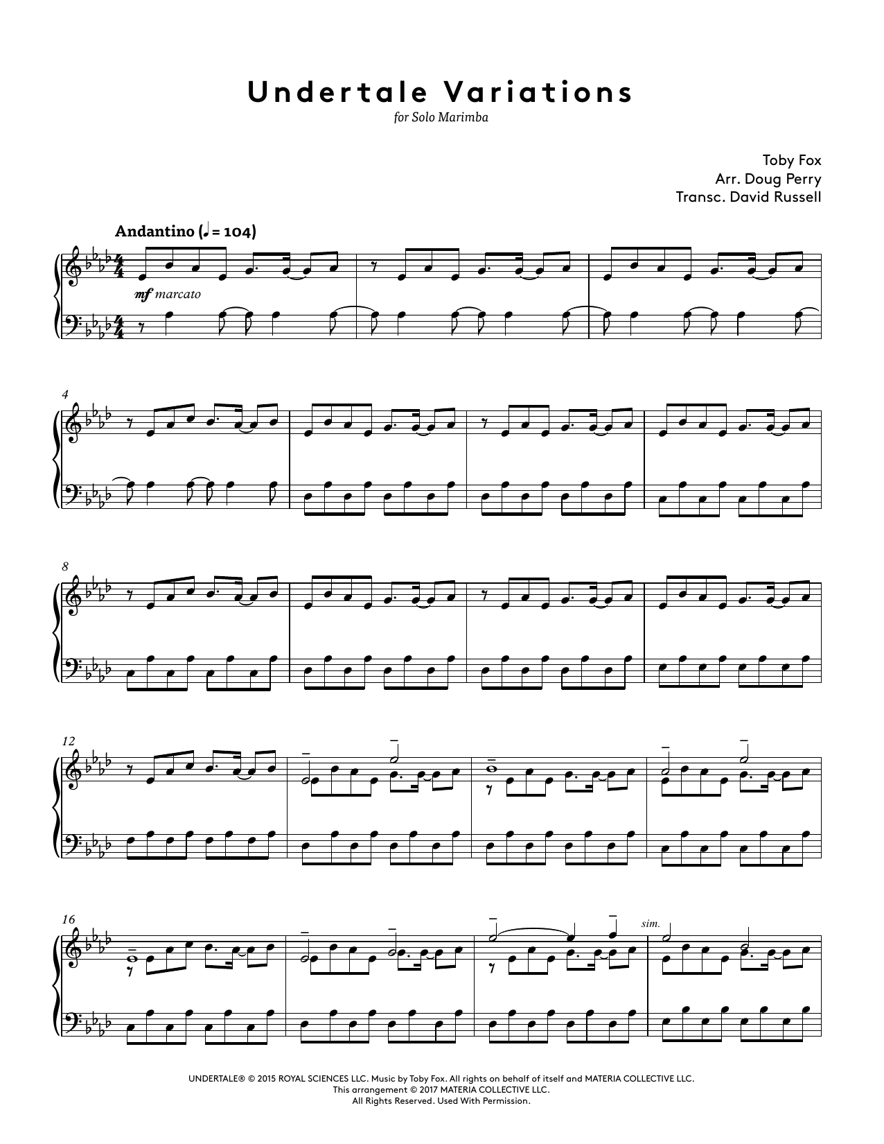 Toby Fox Undertale Variations (arr. Doug Perry) Sheet Music Notes & Chords for Percussion Solo - Download or Print PDF