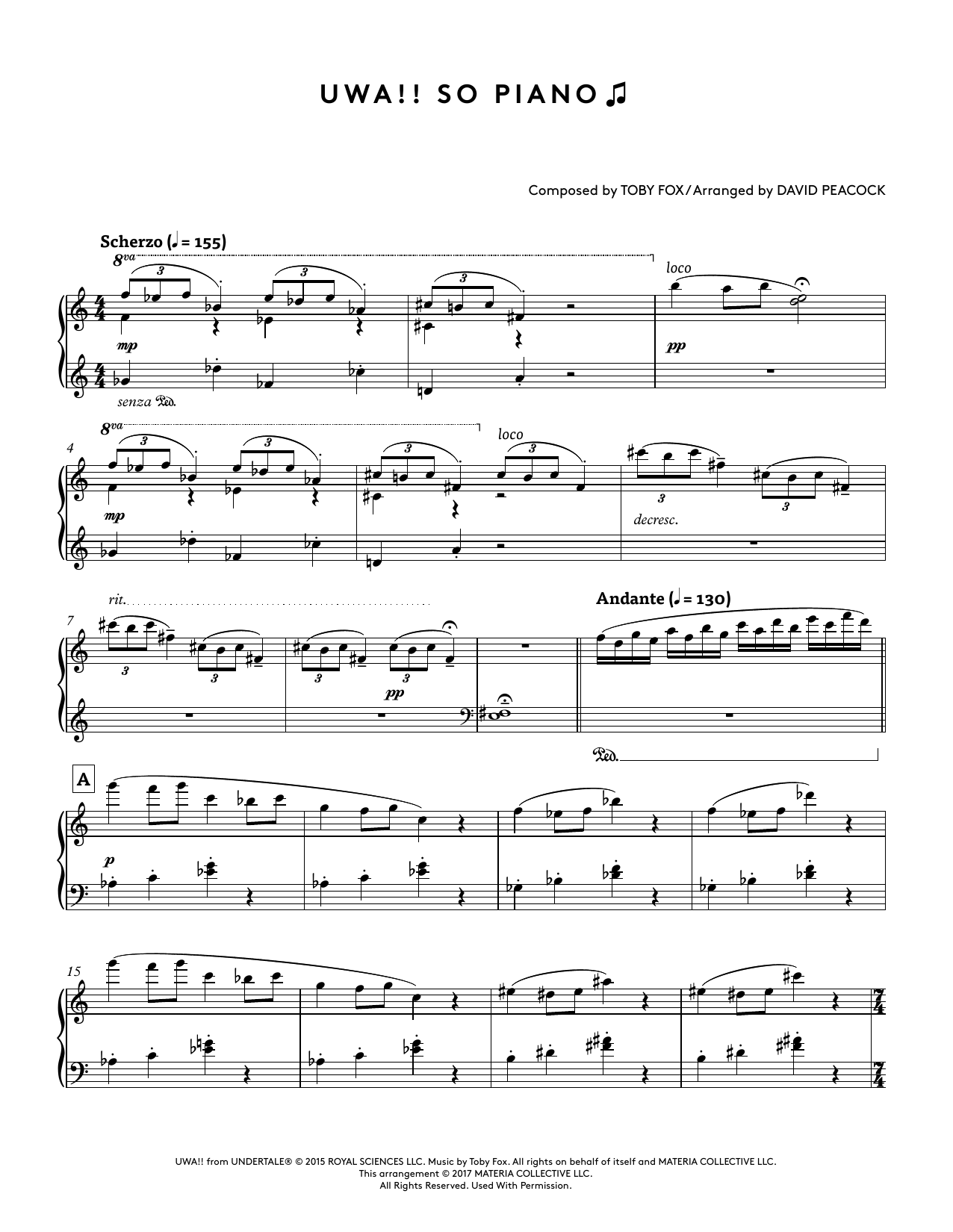 Toby Fox Uwa!! So Piano (from Undertale Piano Collections) (arr. David Peacock) Sheet Music Notes & Chords for Piano Solo - Download or Print PDF