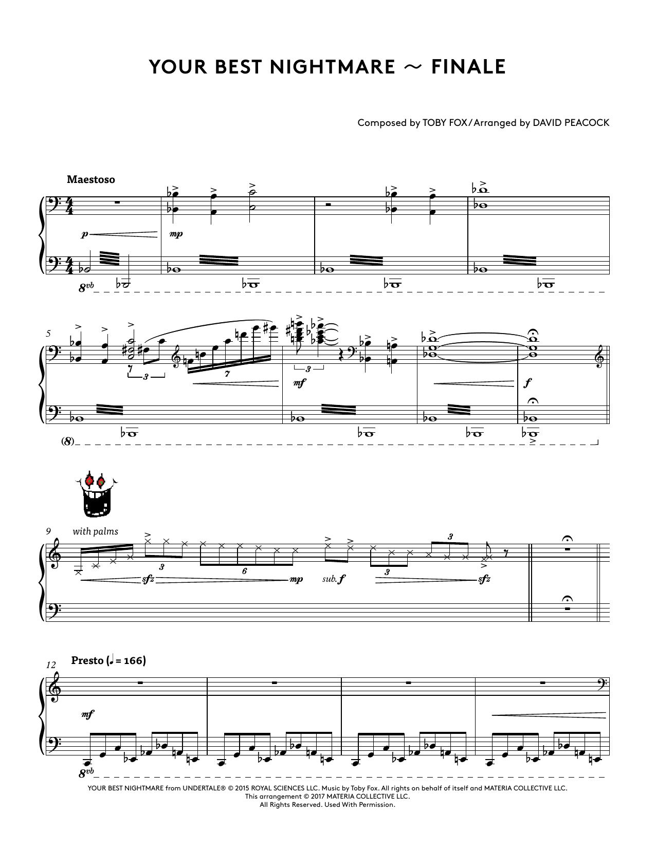 Toby Fox Your Best Nightmare - Finale (from Undertale Piano Collections 2) (arr. David Peacock) Sheet Music Notes & Chords for Piano Solo - Download or Print PDF