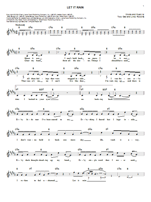 Toby Gad Let It Rain Sheet Music Notes & Chords for Easy Guitar - Download or Print PDF