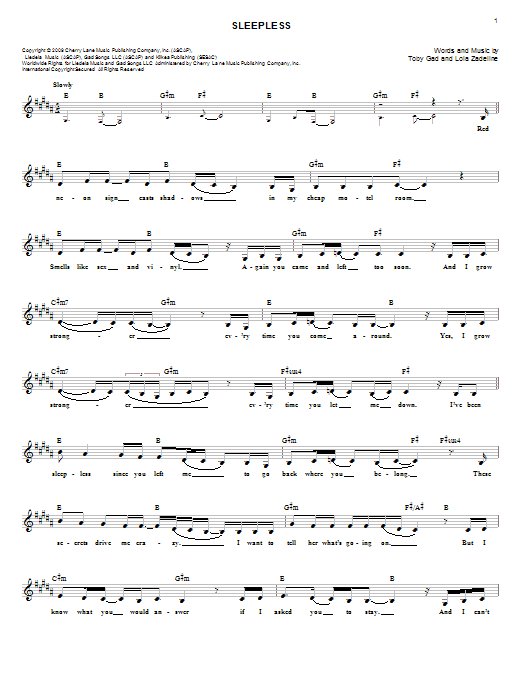 Toby Gad Sleepless Sheet Music Notes & Chords for Easy Guitar - Download or Print PDF