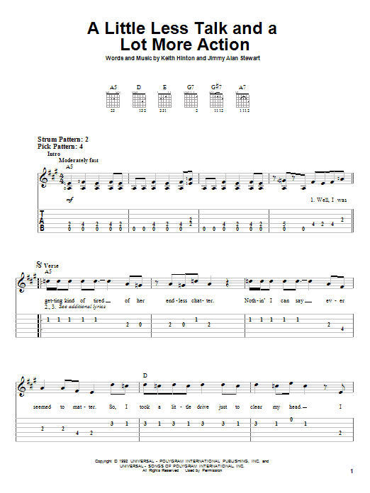 Toby Keith A Little Less Talk And A Lot More Action Sheet Music Notes & Chords for Lyrics & Chords - Download or Print PDF