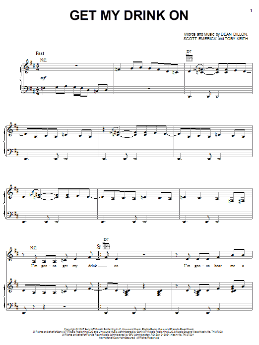 Toby Keith Get My Drink On Sheet Music Notes & Chords for Piano, Vocal & Guitar (Right-Hand Melody) - Download or Print PDF