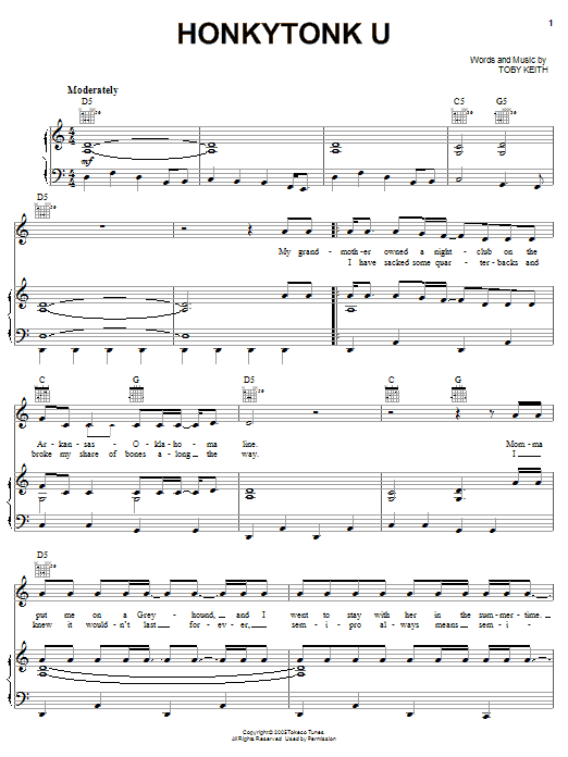 Toby Keith Honkytonk U Sheet Music Notes & Chords for Harmonica - Download or Print PDF